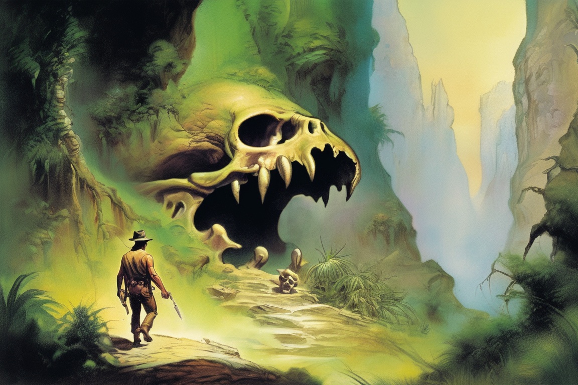 05698-2357109270-an explorer on the path to a cavern shaped like a skull with an open mouth which is the entrance to a mysterious cave in a mount.jpg